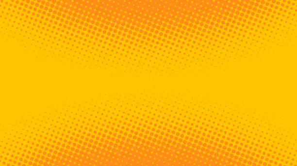 Vector illustration of Bright orange and yellow pop art background in retro comics book style. Cartoon superhero background with halftone dots gradient, vector illustration eps10