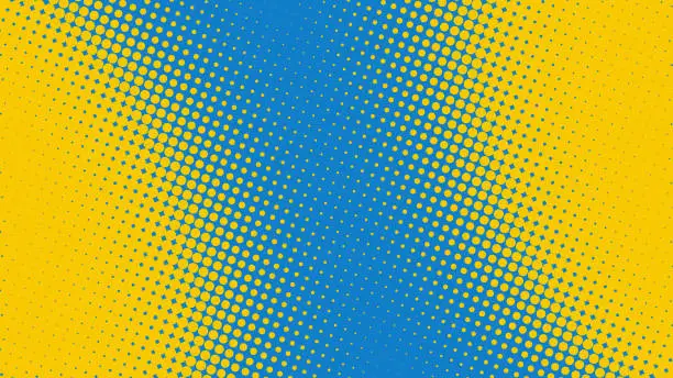 Vector illustration of Bright blue and yellow dotted retro pop art background in comic book style. Funny superhero backdrop mockup with dotted design, vector illustration eps10