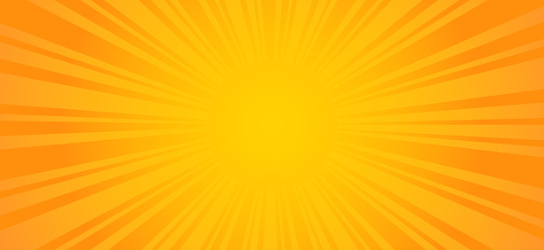 Pop art sun rays background. Vector illustration of retro template for yellow with radial stripes on orange. Explosion effect.