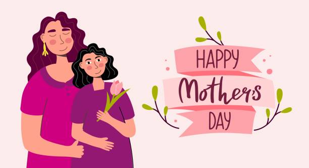 szablon banera świątecznego happy mothers day z mamą i córką oraz ilustracją wektorową z napisem - women gift style fashion stock illustrations