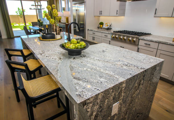 Kitchen Island Counter Top With Decorator Items Kitchen Island Counter Top With Bar Stools And Decorator Items igneous rock stock pictures, royalty-free photos & images