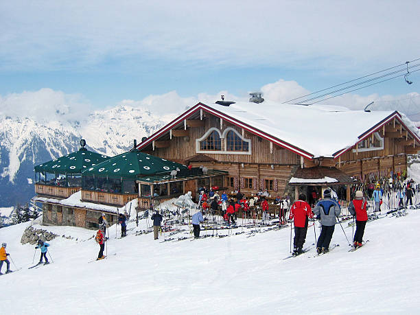áustria/ski hut - vista da cobertura superior - fotografias e filmes do acervo