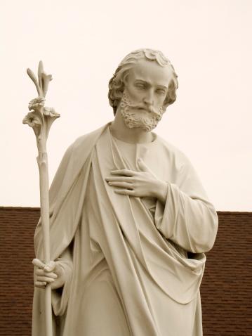This is a close-up of a Saint Joseph statue.