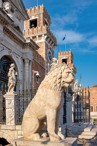 Piraeus lion on display at the Venetial Arsenal, Venice, Italy