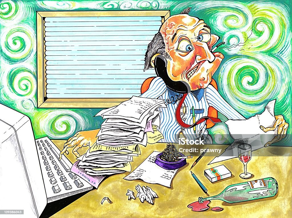 Stress stressed out and overworked - hand painted illustration Occupation stock illustration