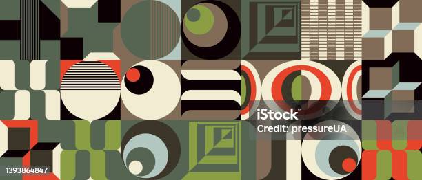 Modernism Aesthetics Inspired Vector Graphic Pattern Made With Abstract Geometric Shapes Stock Illustration - Download Image Now