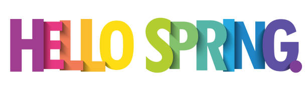 ilustrações de stock, clip art, desenhos animados e ícones de hello spring. colorful typography banner - tree single word green fruit