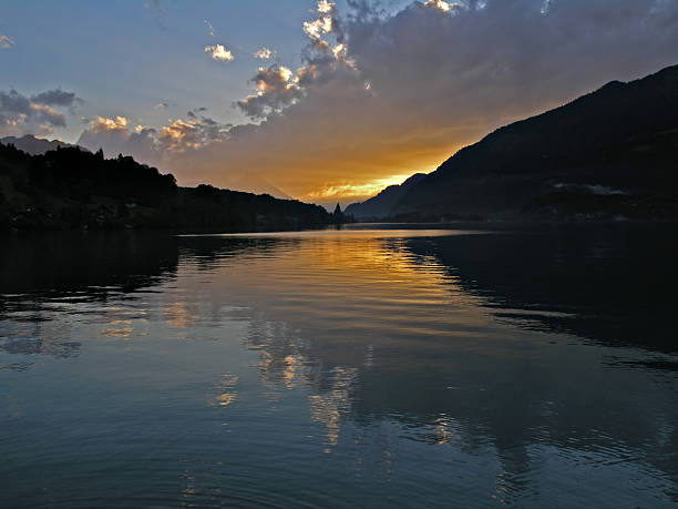 lake sunset in Interlaken stock photo