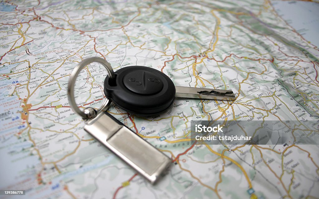 Chaves do carro e mapa - Foto de stock de Agenda pessoal royalty-free