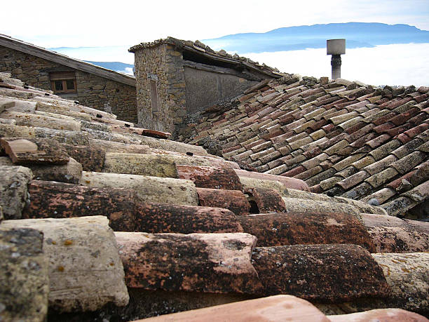 Old roof top in the mountain of Spain stock photo