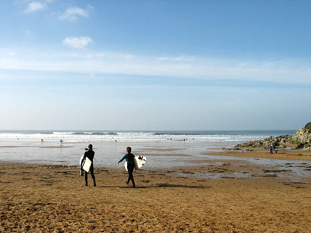 surf invernale - woolacombe foto e immagini stock