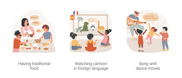 Language Learning Process Cartoon Creative Learning Of Foreign Language Isolated Cartoon Vector ...