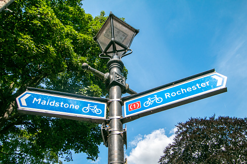 Cycling Sign to Maidstone at Rochester in Kent, England