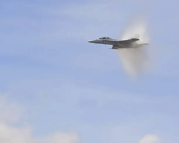 An F-18 Super Hornet near breaking the sound barrier