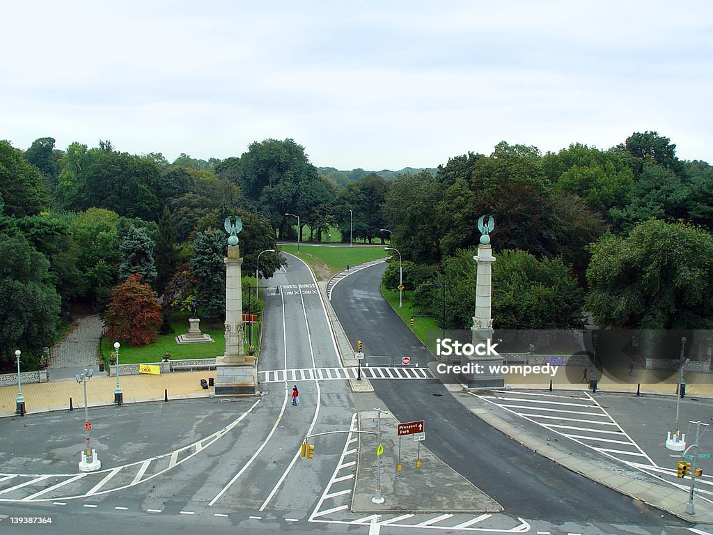 Now Entering Prospect Park the entrance to Prospect Park from the vantage point of the top of the Grand Army Plaza arch. in brooklyn, ny. Prospect Park - New York City Stock Photo