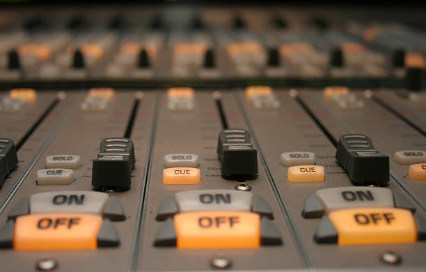 Radio station mixing board stock photo