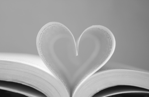Love to reading books, pages folded into a heart shape