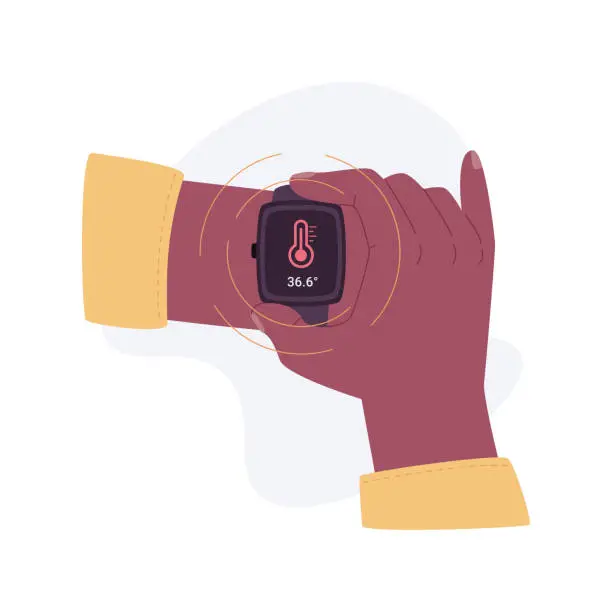 Vector illustration of Smartwatch body temperature monitoring isolated cartoon vector illustrations.