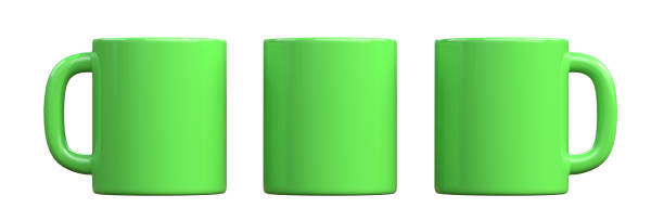 istock Green ceramic cups or empty mugs for coffee, drink or tea on White Background 1393877132