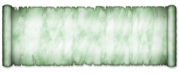 old extra ancha verde scroll parcialmente desenrollado - paper old vellum book fotografías e imágenes de stock