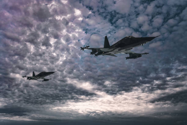 istock Jet fighters flying over the clouds. 1393878466