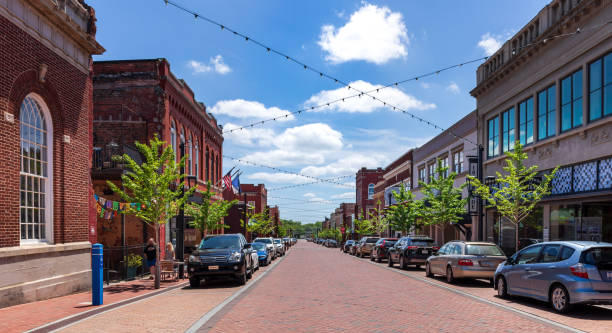 Wide angle view down Trade St., Greer, SC stock photo
