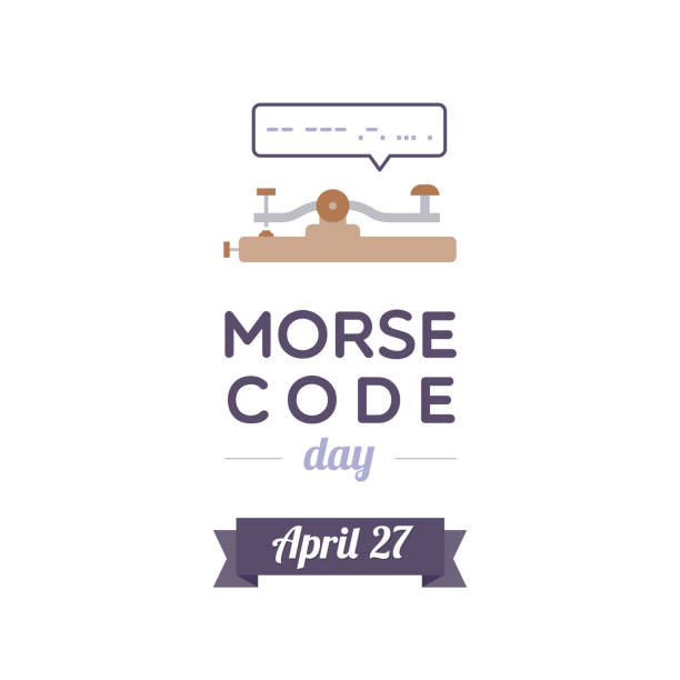 morsecode-tag. april. gerade taste und sprechblase mit einer nachricht im morsecode: "morse". vektorillustration, flaches design - telegraf stock-grafiken, -clipart, -cartoons und -symbole