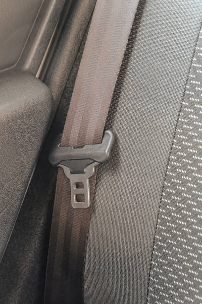 Car seat belt lock close-up. Safety belt. stock photo