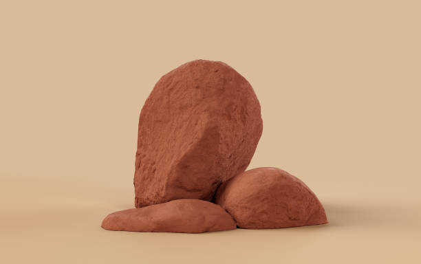 istock Brown color rocks in a flat color background,  monochrome rock model 1393880778