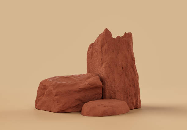 istock Brown color rocks in a flat color background,  monochrome rock model 1393880931