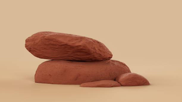 istock Brown color rocks in a flat color background,  monochrome rock model 1393880989