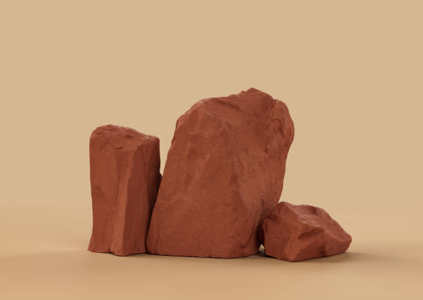 istock Brown color rocks in a flat color background,  monochrome rock model 1393881196