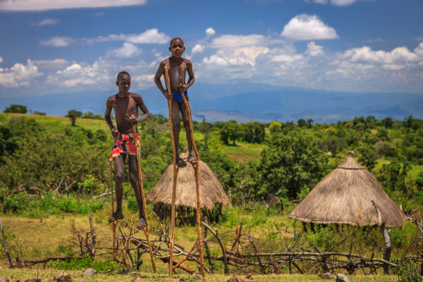 Omorate, Ethiopia - 13 August 2025: portrait of a man on a tribu at Omorate on Ethiopia