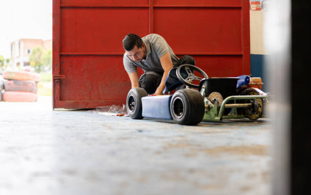 Racing car on the race track. 3D generated image. Racing car is generic, low-poly and not based on any real (or concept) racing car.