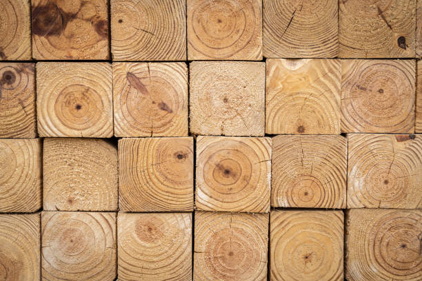 Stacked 4 inch x 4 inch wood timber, side profile