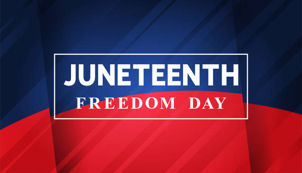 Juneteenth Freedom Day banner. African - American Independence day. Juneteenth Freedom Day vector card. African - American Independence day. White text in the frame on blue red background. juneteenth celebration stock illustrations
