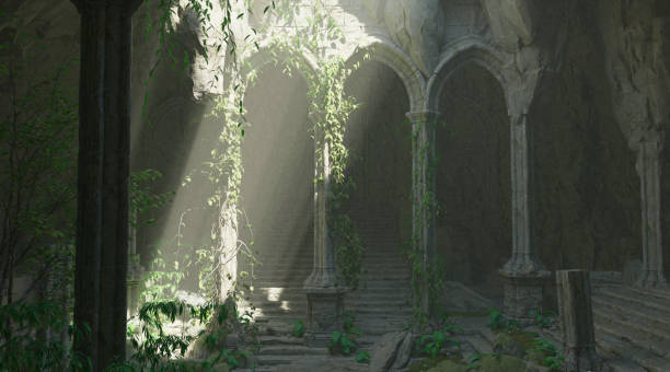 istock Underground abandoned temple isolated white background 3d illustration 1393891029