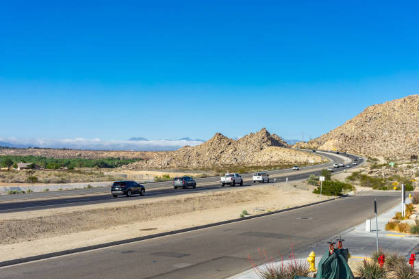 Morning traffic on State Route 18 in Apple Valley, California stock photo