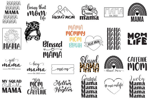 Mom life bundle quotes for mother's day Mom life bundle quotes for mother's day family word art stock illustrations