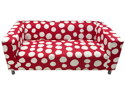 Red and white polka dot sofa seat isolated on the white background with clipping path