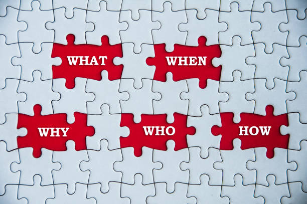 istock Top view of text on missing jigsaw puzzle - What, when, why, who and how. 1393893351