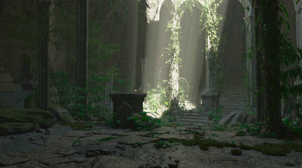 istock Underground abandoned temple isolated white background 3d illustration 1393893405