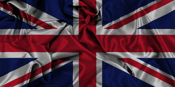 fondo realista de la bandera de union jack con pliegues y pliegues - jubilee fotografías e imágenes de stock