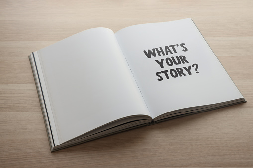 What's your story? written on a book