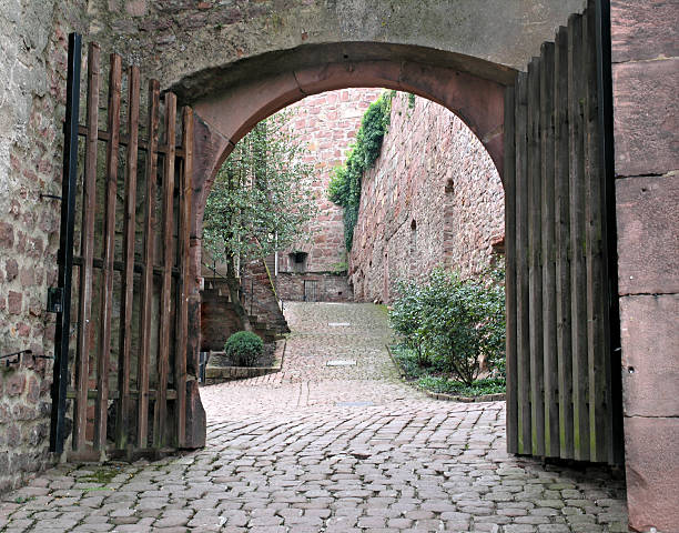 brick courtyard arch stock photo