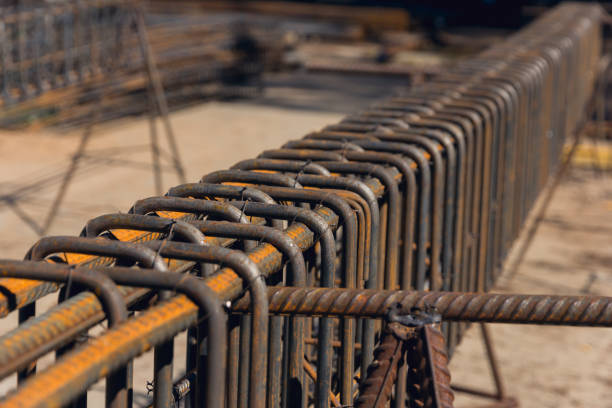 istock Rebar for monolithic work. Billet from reinforcement for concreting. The part is assembled from steel rods twisted by wire for monolithic work. 1393901566