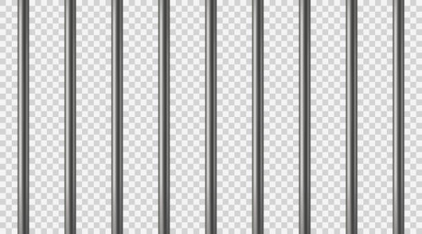 Realistic prison metal bars. Prison fence. Jail grates. Iron jail cage. Metal rods. Criminal grid background. Vector pattern. Illustration isolated on light transparent background Realistic prison metal bars. Prison fence. Jail grates. Iron jail cage. Metal rods. Criminal grid background. Vector pattern. Illustration isolated on light transparent background. grill rods stock illustrations