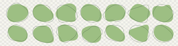 Organic amoeba blob shape abstract green color with line vector illustration isolated on transparent background. Set of irregular round blot form graphic element. Doodle drops with outline circle Organic amoeba blob shape abstract green color with line vector illustration isolated on transparent background. Set of irregular round blot form graphic element. Doodle drops blob stock illustrations