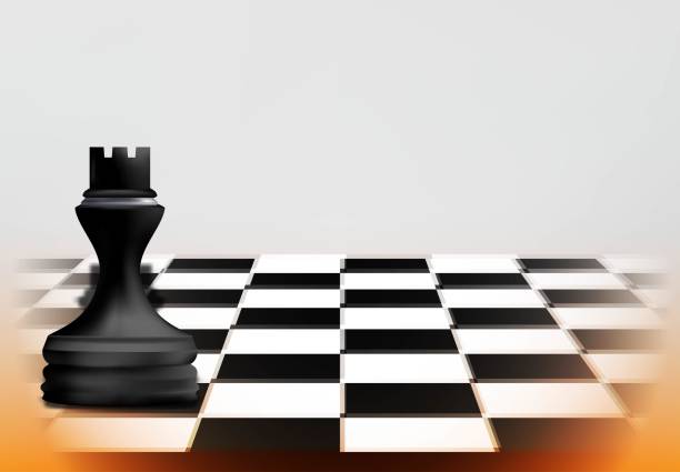 istock Chess game concept with realistic board and black rook pieces of chess. Strategy and leadership, business concept. vector illustration 1393901862