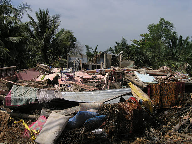 Natural disaster leaves many homeless Many are left homeless after a natural disaster swept through this village. This picture depicts the rubble that was left behind. yangon photos stock pictures, royalty-free photos & images
